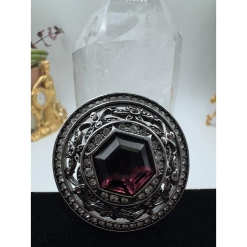 Vintage Joan Rivers Brooch Pin Silver Tone Whit A Big Purple Stone & Rhinestone
